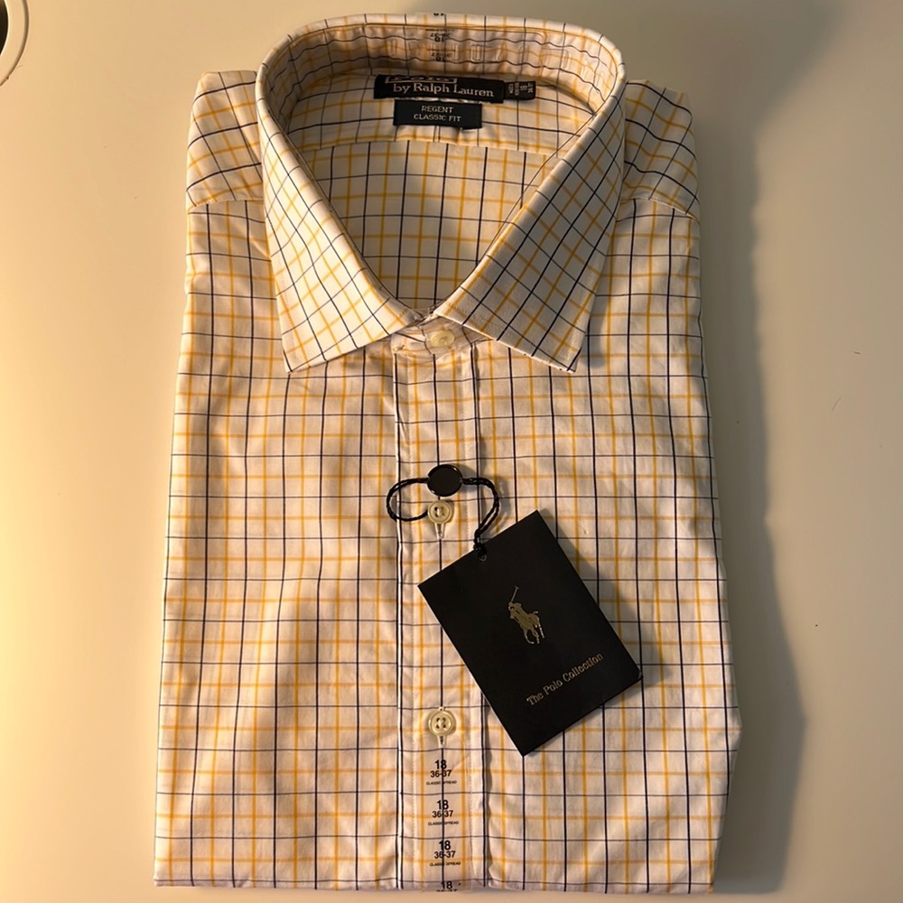 New Polo Ralph Lauren dress shirt. 18 neck with 36-37 sleeve. Spread collar.
